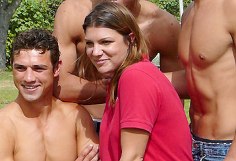 Showing a bit of chest with Katherine Legge.